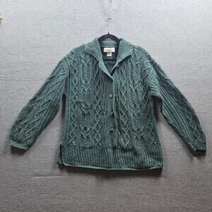 Vintage Green Geoffrey Beene Sport Women's Cardigan Sweater Collar Wood Buttons